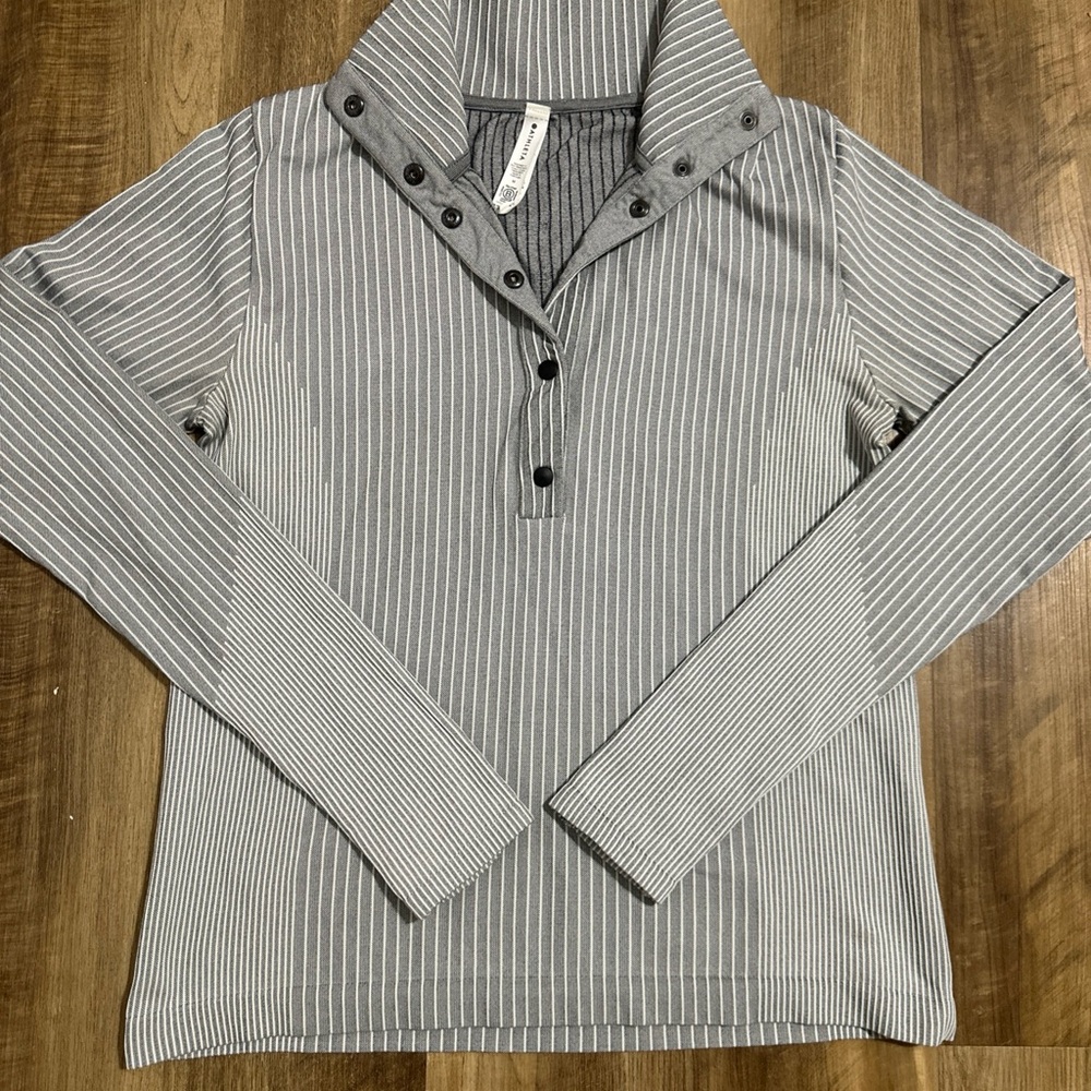 Striped Gray Button-Up Sweater